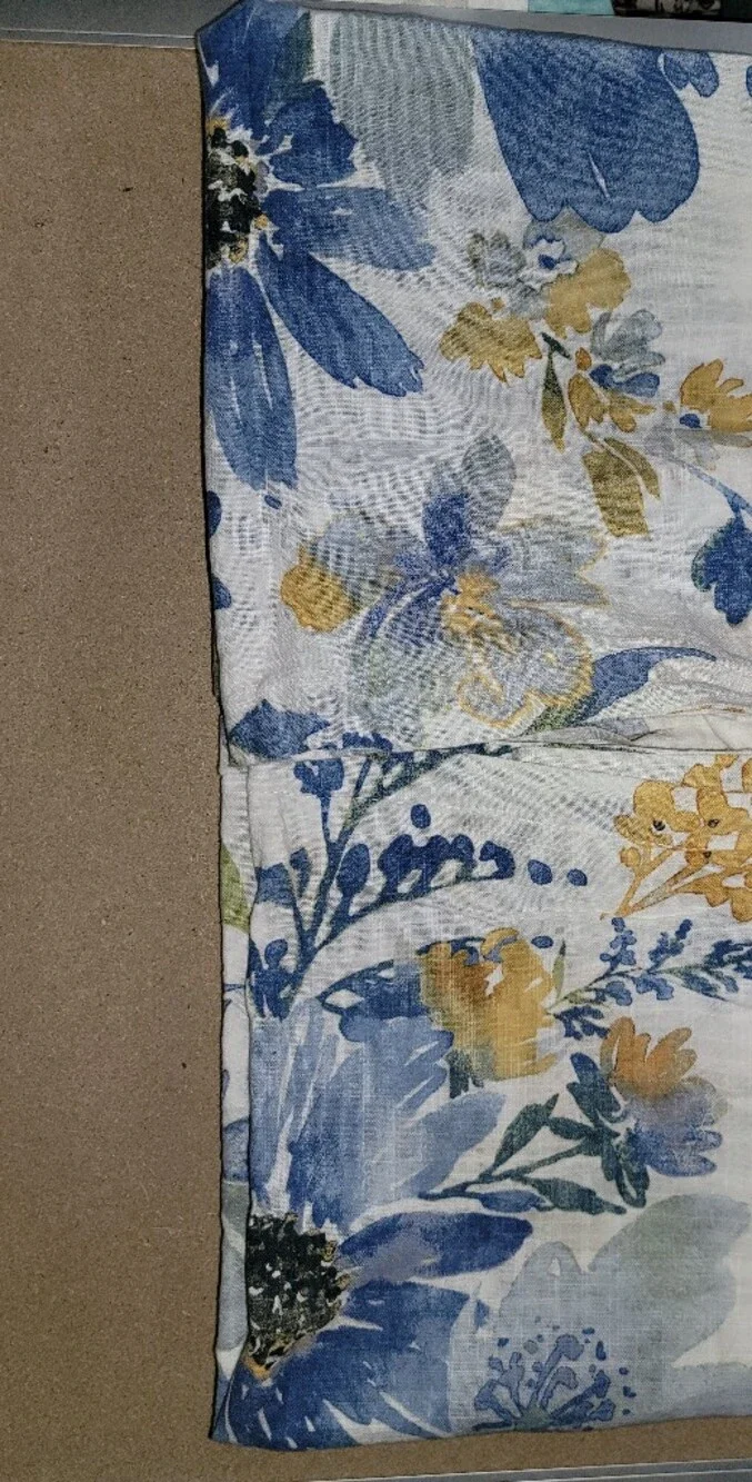 Shabby Chic Pillow Sham Set (2) Blue and Yellow Floral 100% cotton King Sz